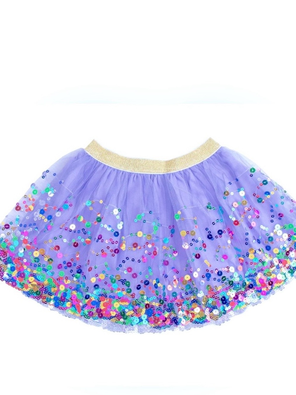 Girls Lilac Sequin Tulle Skirt with Gold Elastic Waistband